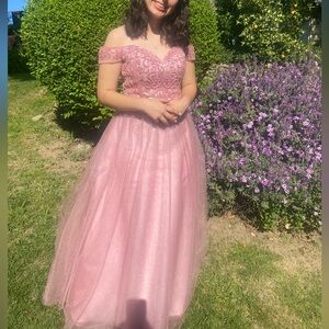 PINK off the shoulder PROM princess dress